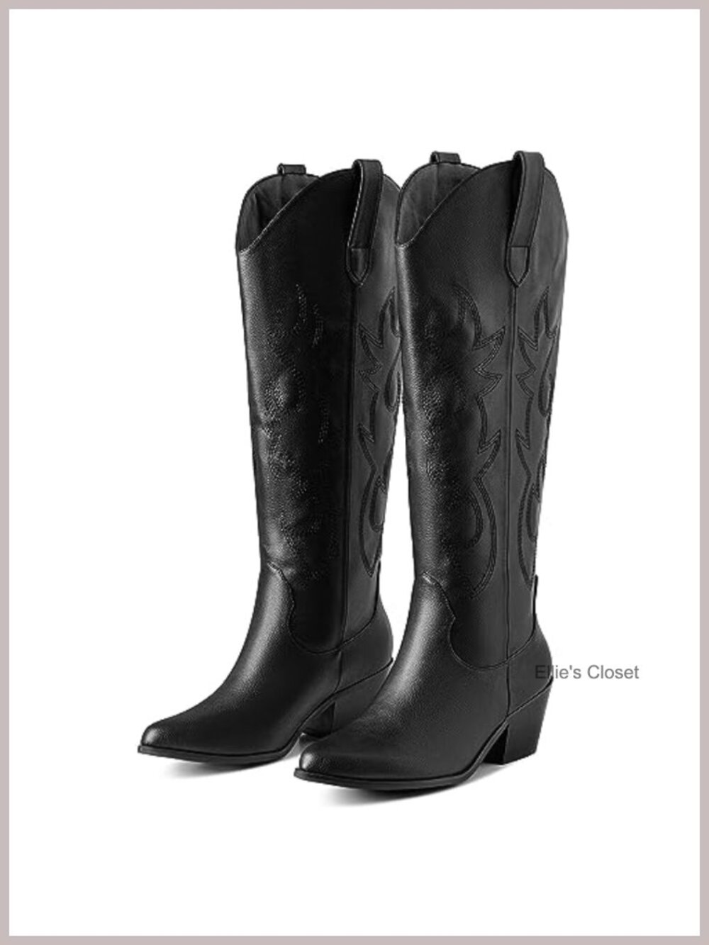 Embroidered Pull-On Women's Cowgirl Boots Chunky Stacked Heel Knee High Western
